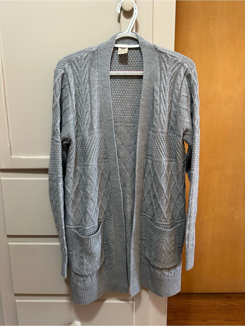 Faded Glory Light Gray Open-Front Cable Knit Cardigan